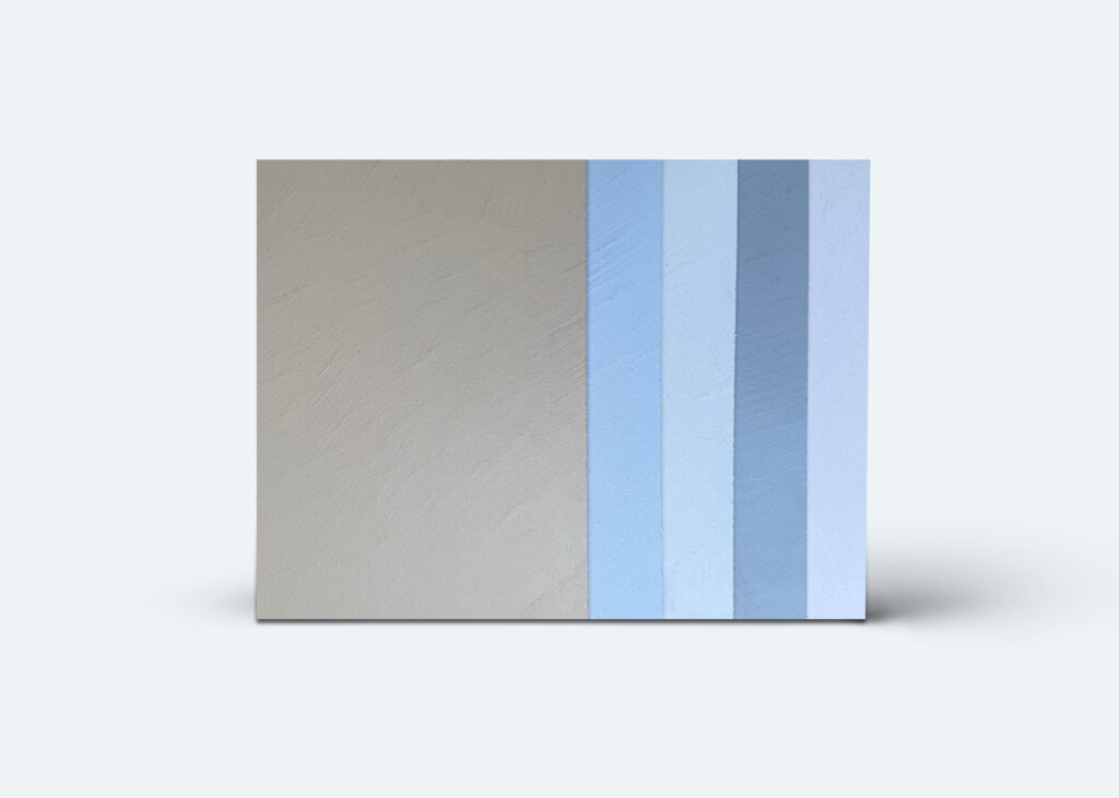 Farbige Musterplatten von COLORIAMO zeigen innovative Rustico + Fino Spachteltechnik für fugenlose Badezimmergestaltungen.