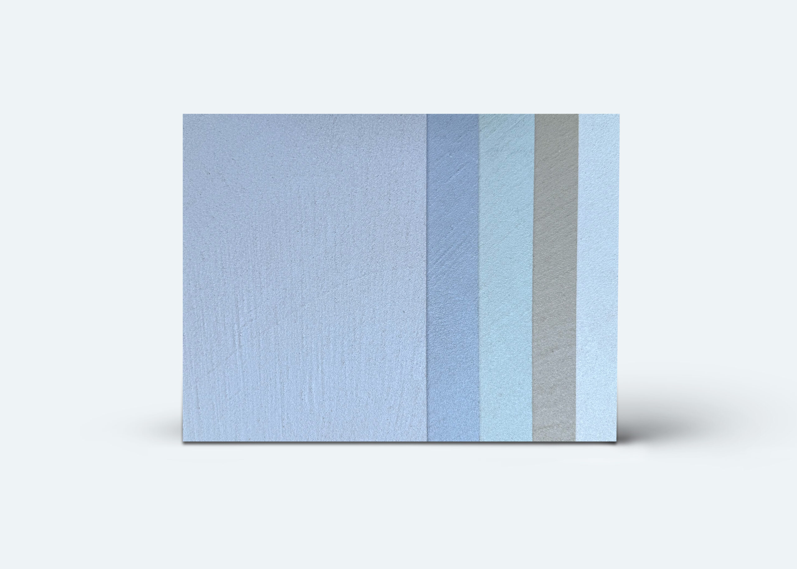 Musterplatten in sanften Farben zeigen das vielseitige COLORIAMO-Rustico Design für fugenlose Wandgestaltung.