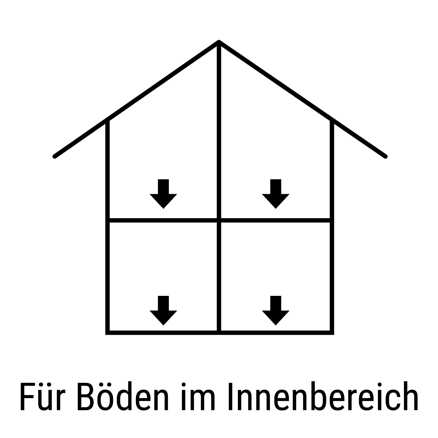 Eine stilisierte Darstellung eines Hauses mit Pfeilen, die auf die Bodenfläche hinweisen, ideal für die Wandgestaltung im Wohnzimmer.