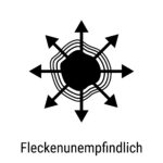 Ein stilisiertes Symbol mit Pfeilen zeigt die fleckenunempfindliche Eigenschaft von Streichputz für Wände in einem modernen Wohnzimmer.