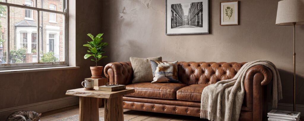 Modernes Wohnzimmer mit COLORIAMO Marmor-Wandgestaltung | © COLORIAMO.