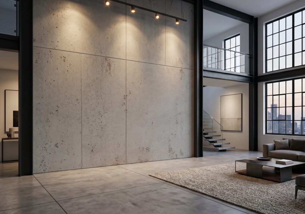 Ein modernes Loft mit iStonic-Beton und Sichtbetonboden, das stilvolle Wandgestaltung und fugenloses Bad kombiniert. | © COLORIAMO