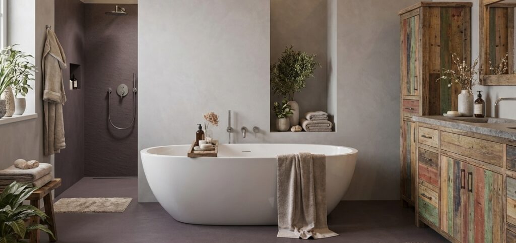 Boden und Fugenlose Dusche mit COLORIAMO Fugenlosspachtel