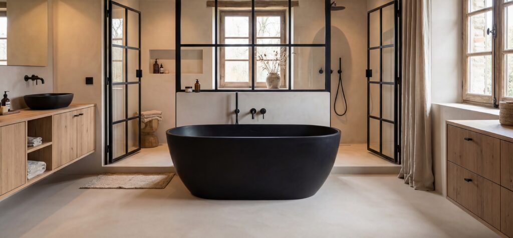 Spachteltechnik im Badezimmer mit COLORIAMO Fugenlosspachtel Fino